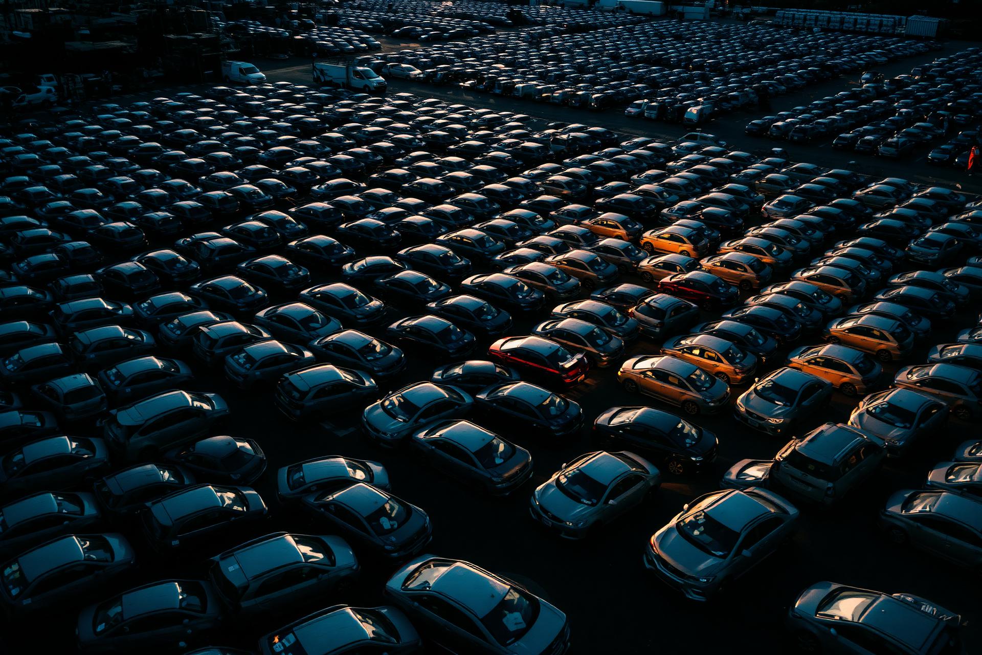 Japanese auction yard at dusk